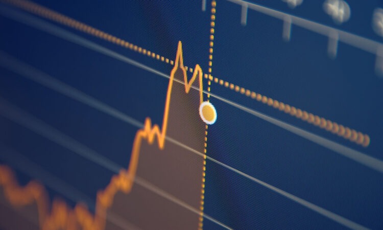 A close up of a graph tracking movement with yellow lines and a dot. It is dark navy in the background