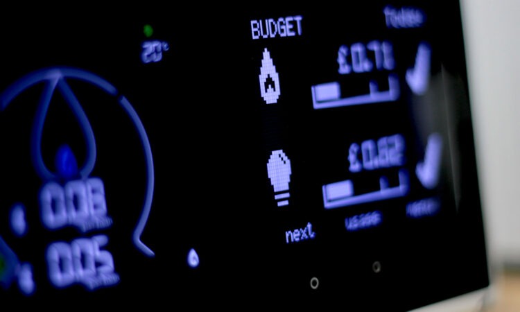 A smart energy meter in black and blue