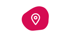 A red bubble with an illustrative image of a map pin on it.