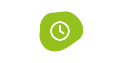 A green bubble with an illustrative image if a clock on it.